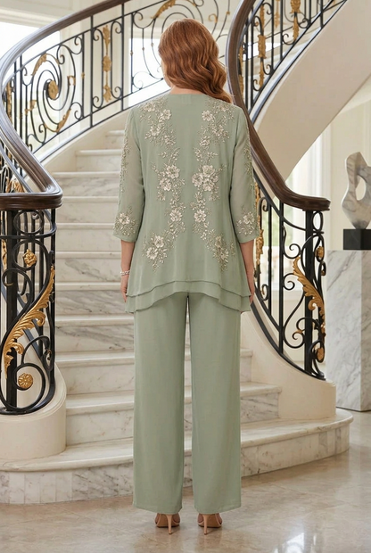 Embroidered 3-Piece Pantsuit with Jacket