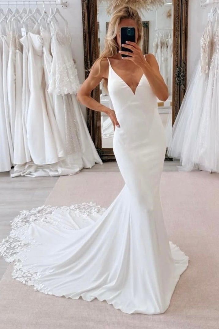 Crepe Mermaid Wedding Dress with Lace Train