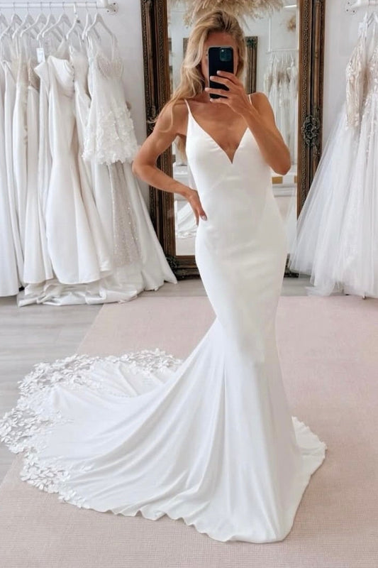 Crepe Mermaid Wedding Dress with Lace Train