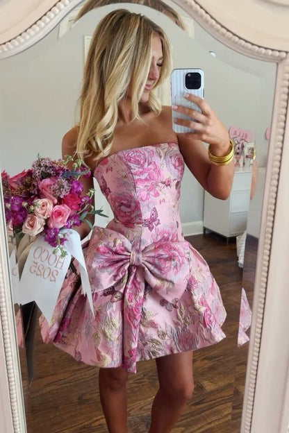 Strapless Jacquard Bubble Skirt Homecoming Dress