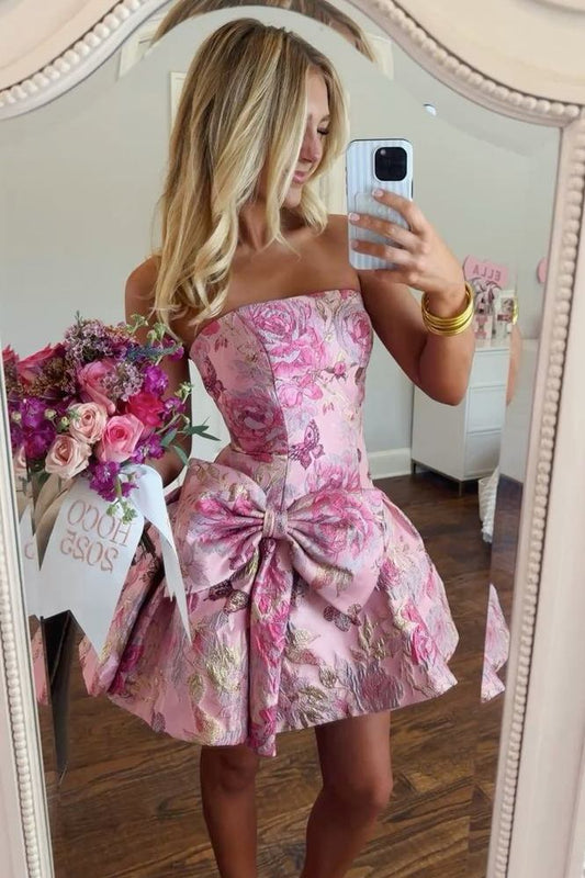 Strapless Jacquard Bubble Skirt Homecoming Dress