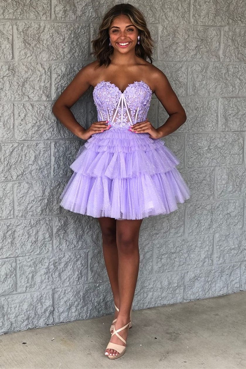 Strapless Corset Tiered Tulle Mini Homecoming Dress