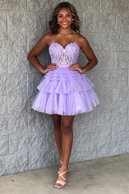 Strapless Corset Tiered Tulle Mini Homecoming Dress