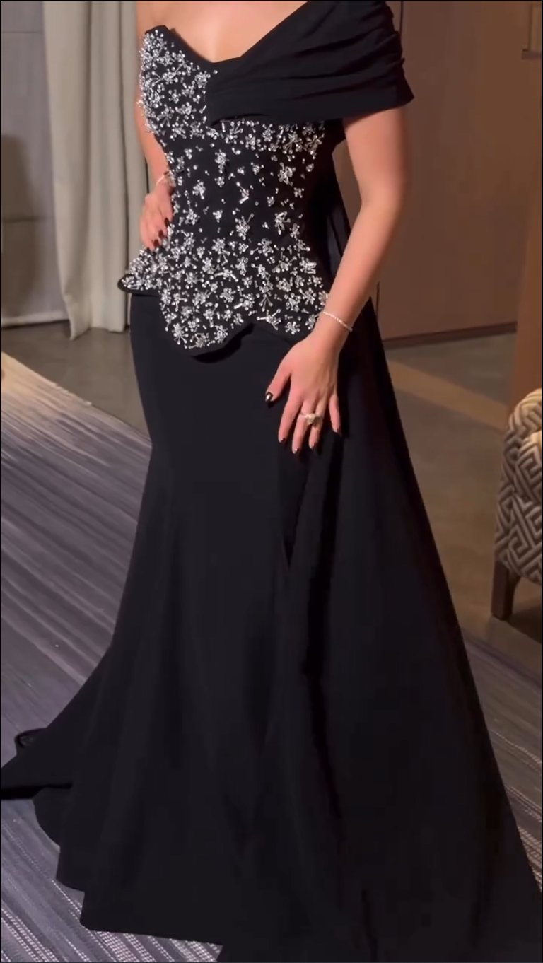 Beaded Peplum Bodice Gown with Drape