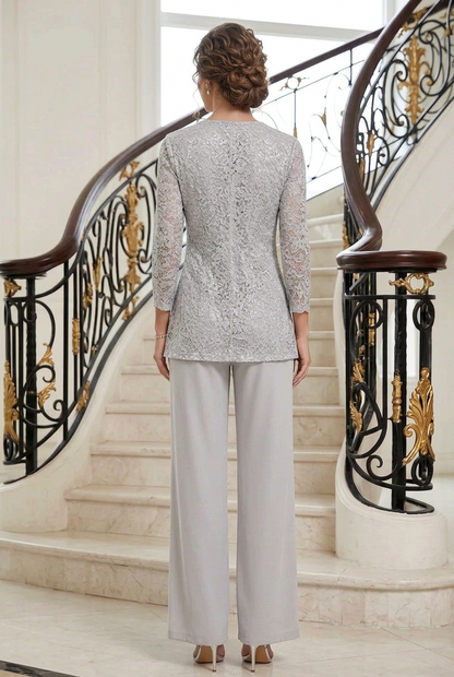 Lace Tunic and Wide-Leg Pantsuit Set