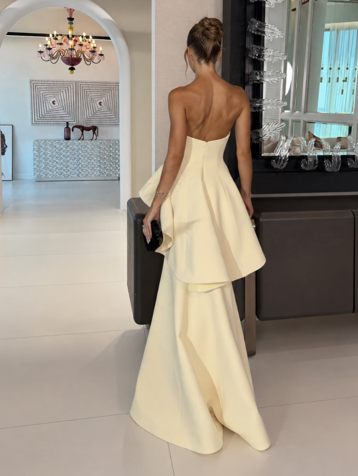 Strapless Peplum Mermaid Evening Gown