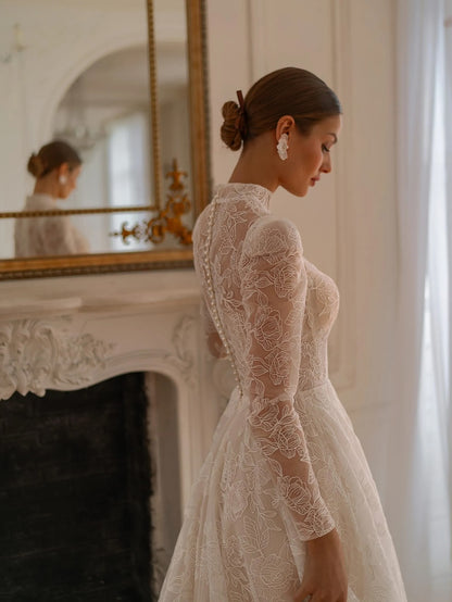 Illusion Lace Long Sleeve A-Line Wedding Dress