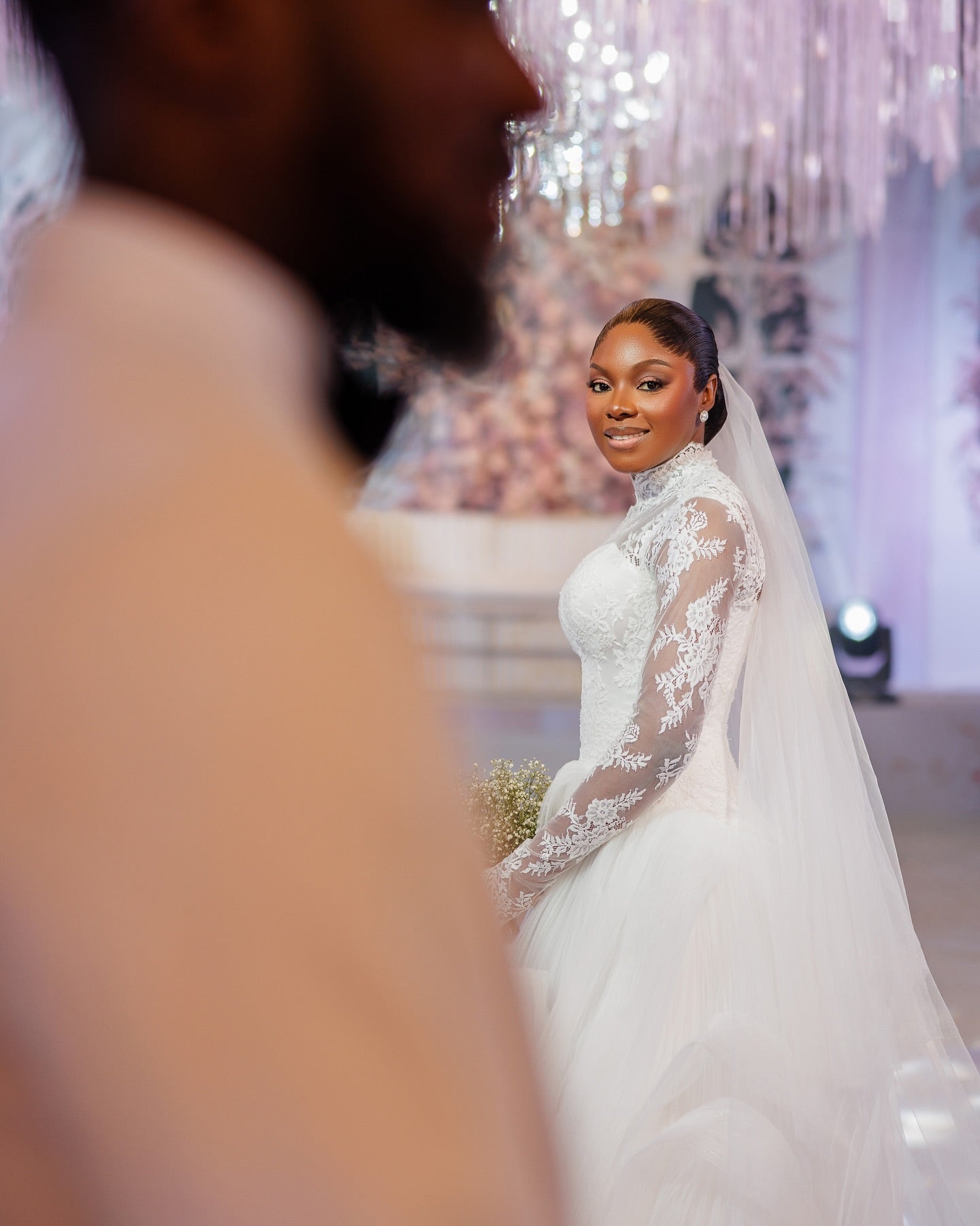 High Neck Lace Long Sleeve Ball Gown Wedding Dress