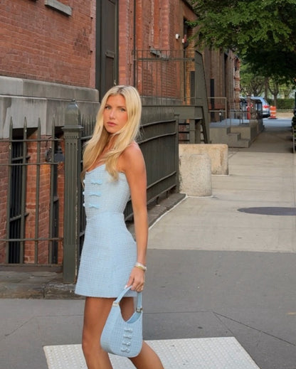 Tweed Mini Dress with Spaghetti Straps & Bows