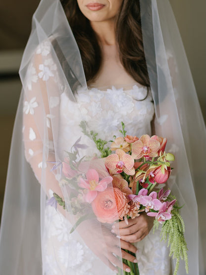 Illusion Long Sleeve 3D Floral Wedding Dress