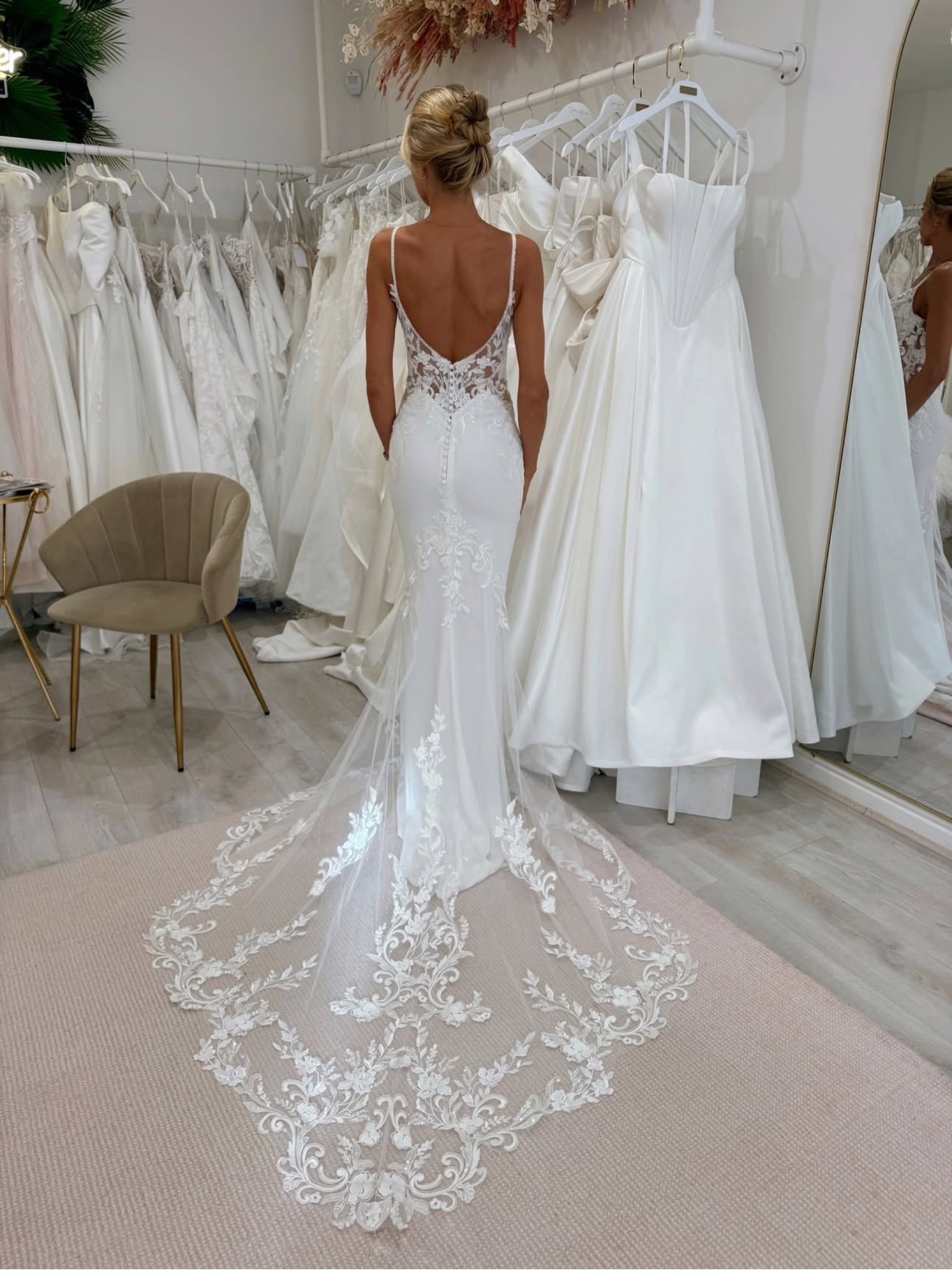 Spaghetti Strap Lace and Crepe Mermaid Wedding Gown