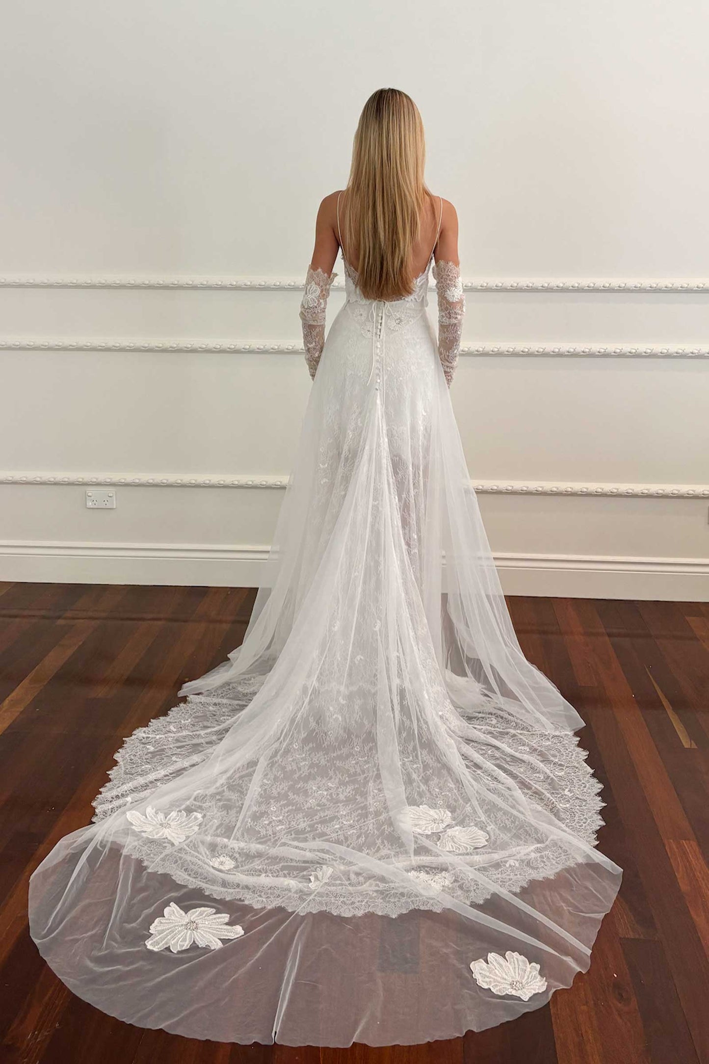 Lace Spaghetti Strap Wedding Dress with 3D Flowers