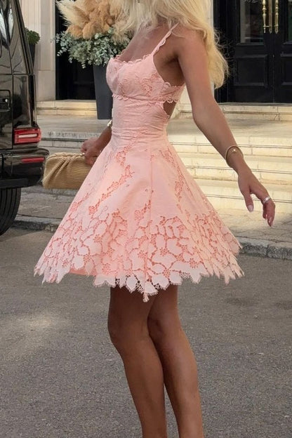 Scalloped Lace Square Neck Fit & Flare Mini Dress