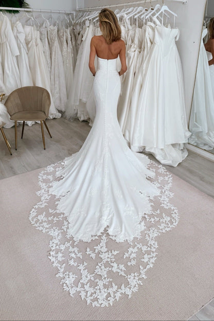 Strapless Crepe Mermaid Wedding Dress with Lace Train