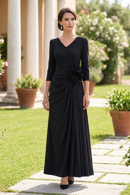 V-Neck Maxi Dress with 3D Flower and Side Drape