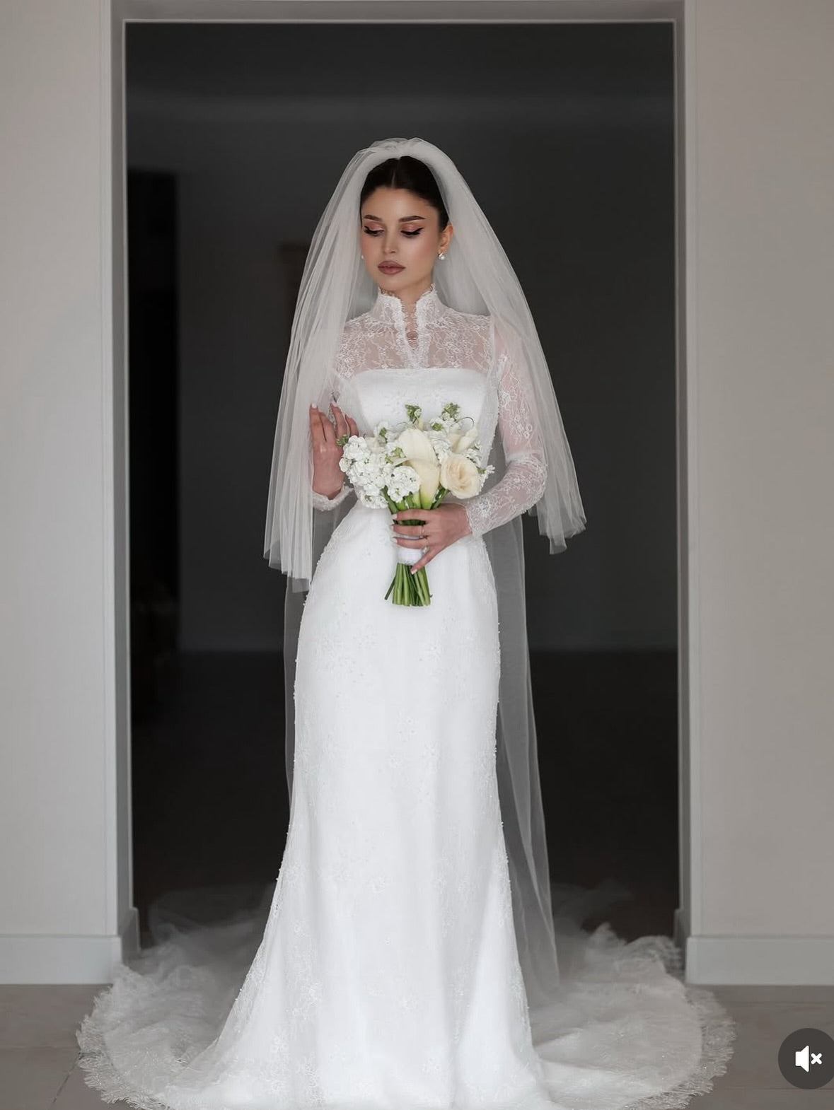 Lace High Neck Long Sleeve Wedding Dress with Corset