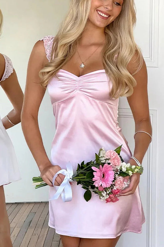 Satin Mini Slip Dress with Lace Straps