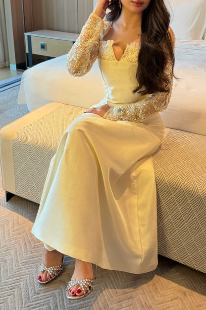 Beaded Long Sleeve A-Line Formal Gown