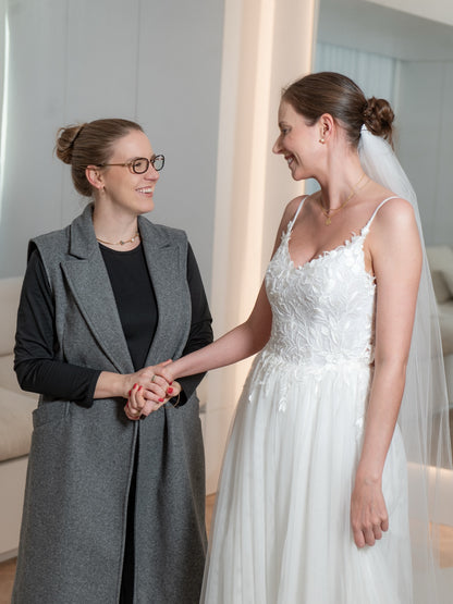 A-Line Lace and Tulle Wedding Dress with High Slit