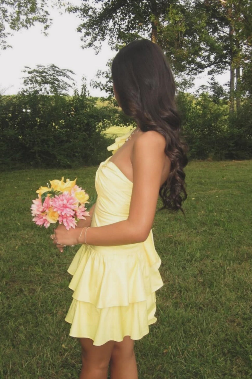 One-Shoulder Ruffle Mini Dress with Cutout