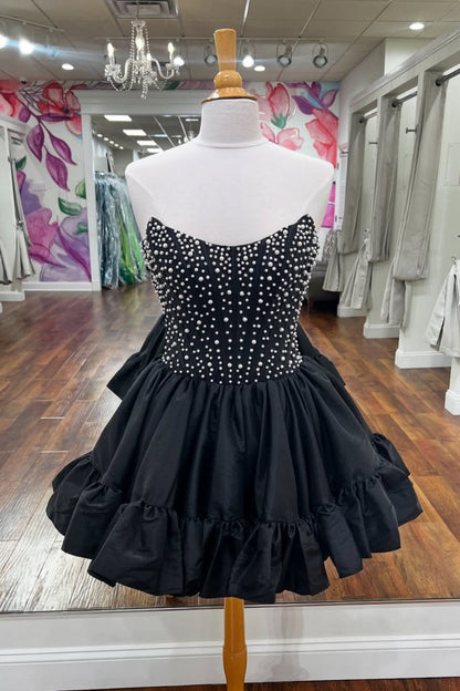 Pearl-Embellished Strapless Corset Mini Dress
