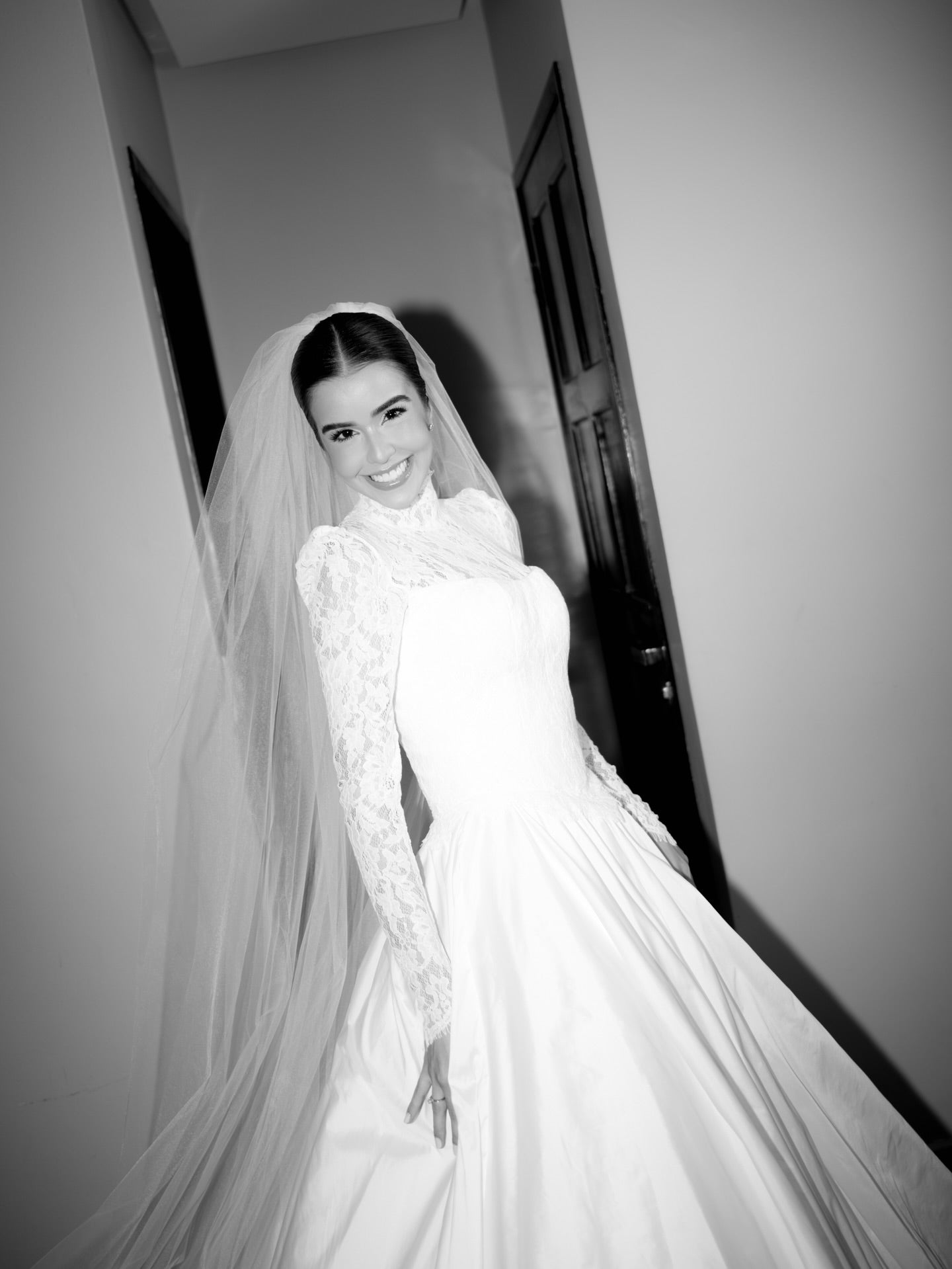 Long Sleeve Lace Bodice Ball Gown Wedding Dress