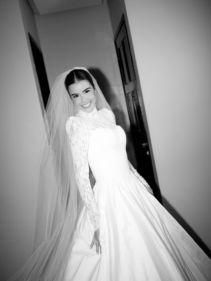 Long Sleeve Lace Bodice Ball Gown Wedding Dress