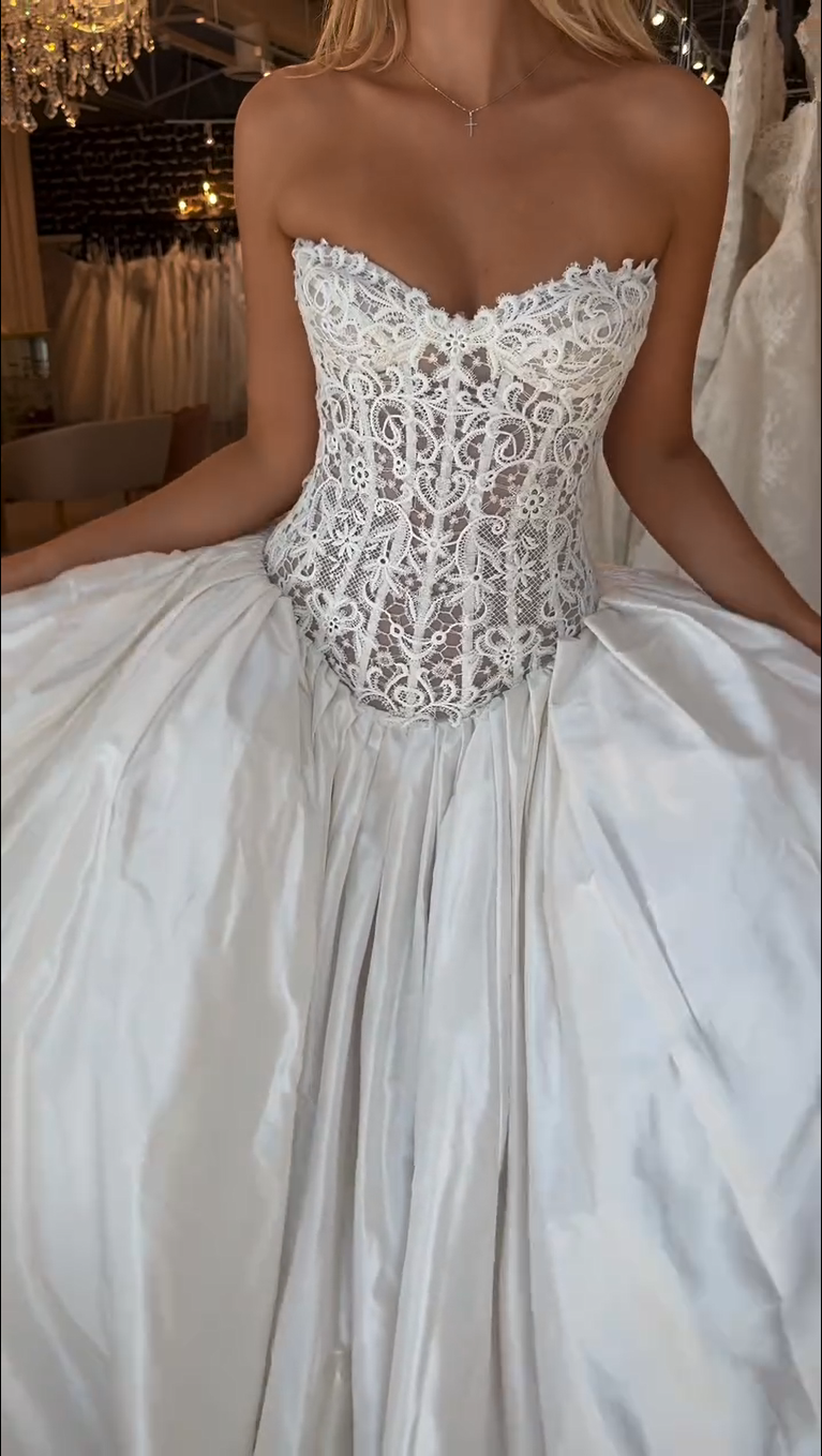 Strapless Lace Corset Ball Gown Wedding Dress