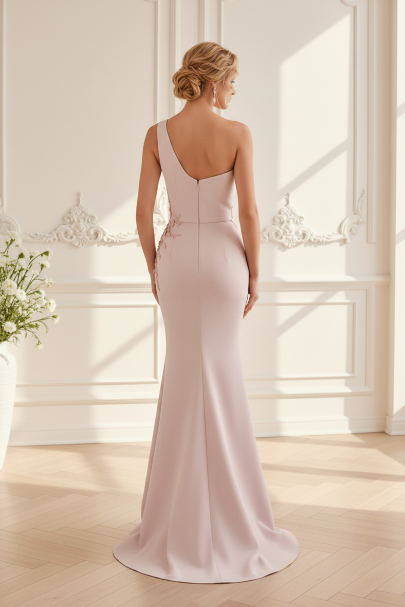 One-Shoulder Embroidered Mermaid Gown