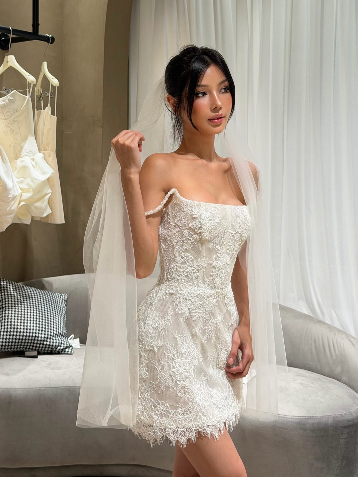 Lace Corset Mini Dress with Beaded Straps
