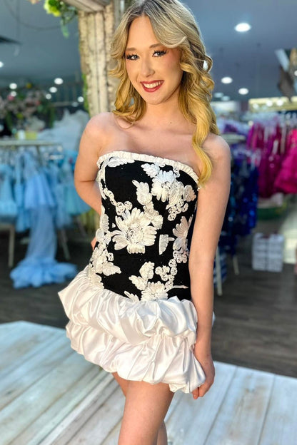 Strapless Floral Corset Bubble Skirt Mini Dress