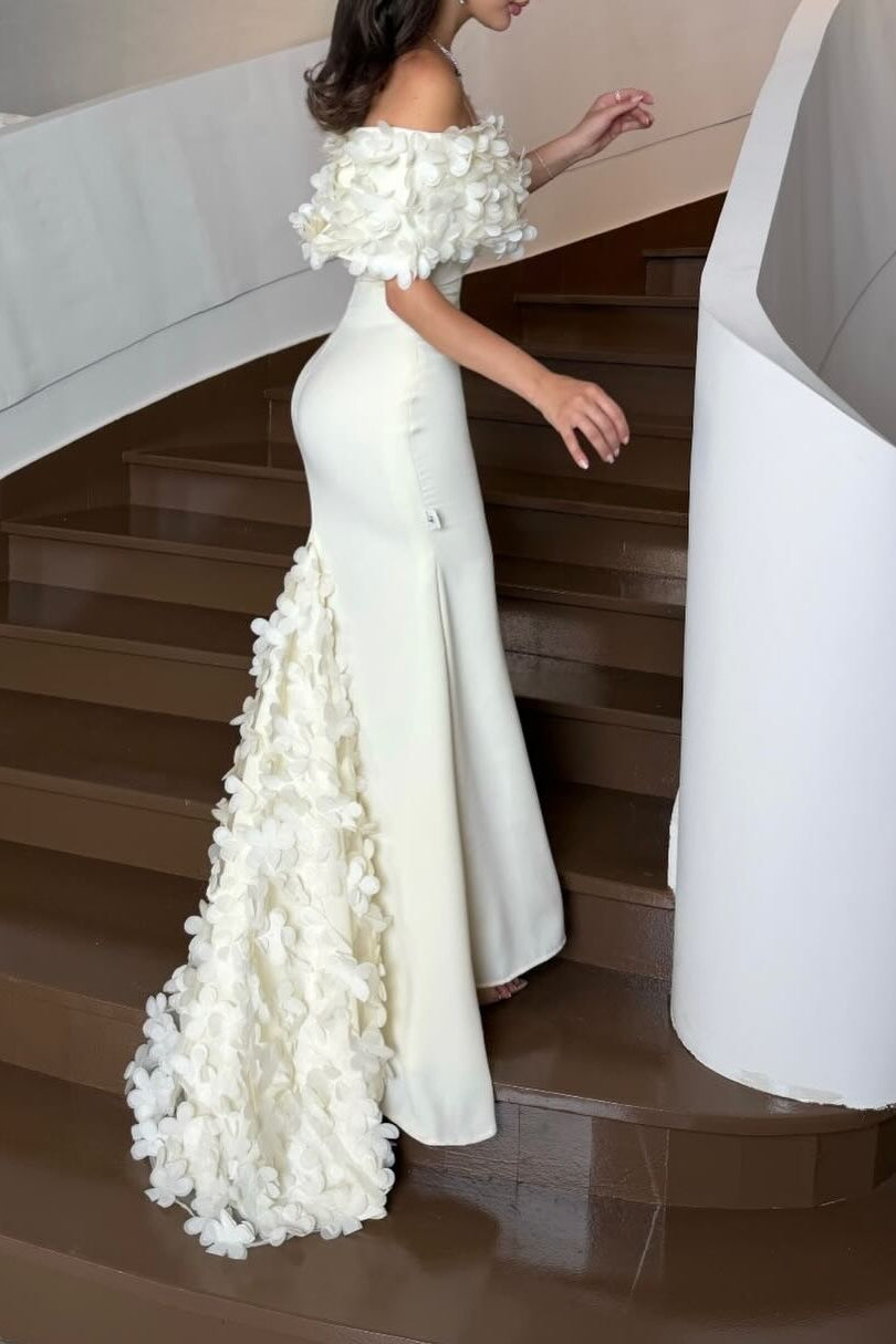 Off-the-Shoulder 3D Floral Mermaid Evening Gown