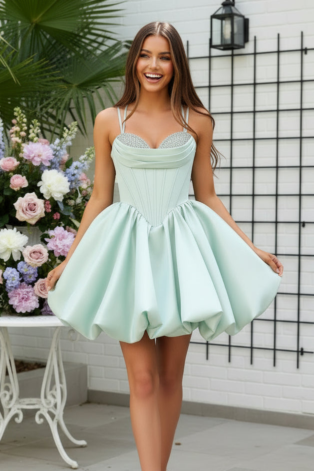 Crystal Embellished Corset Bubble Mini Dress
