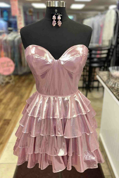 Strapless Tiered Ruffle Metallic Mini Dress
