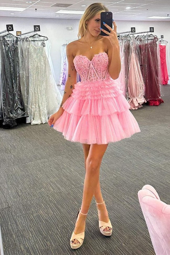 Strapless Corset Tiered Tulle Mini Homecoming Dress
