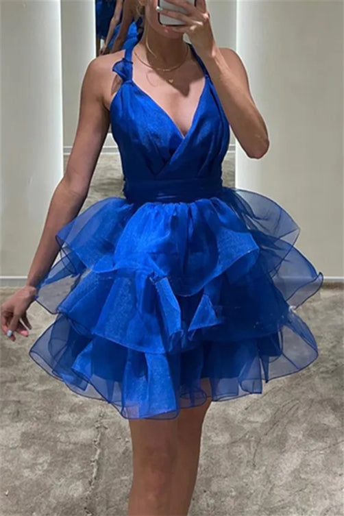 Tiered Ruffle Mini Dress with Crisscross Back