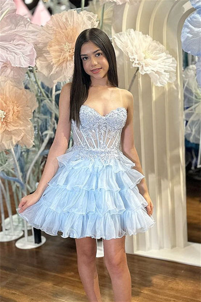 Strapless Sweetheart Corset Tiered Ruffle Mini Dress