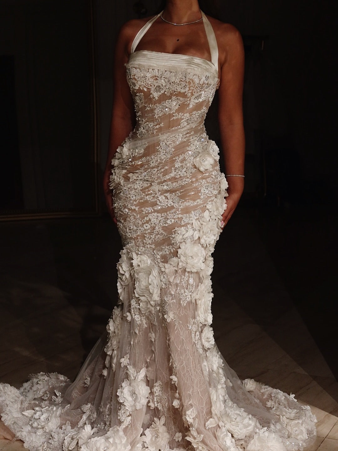 Halter Lace Mermaid Gown with 3D Florals