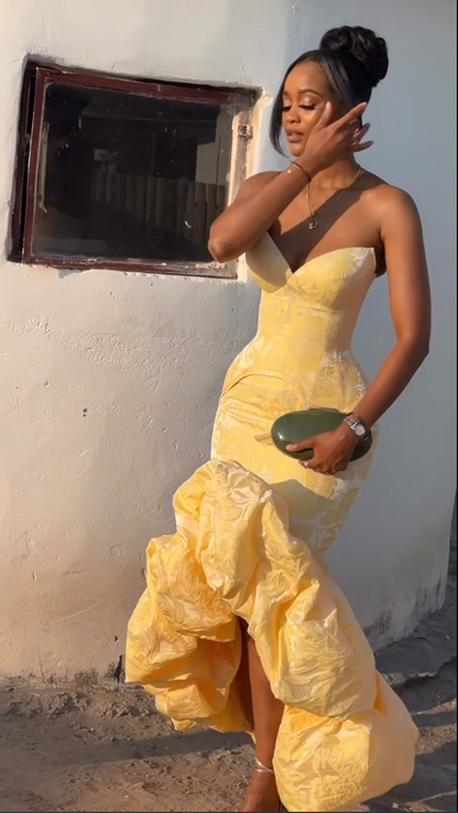 Strapless Jacquard Peplum Mermaid Dress