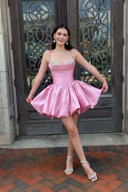 Sweetheart Corset Satin Bubble Skirt Mini Dress