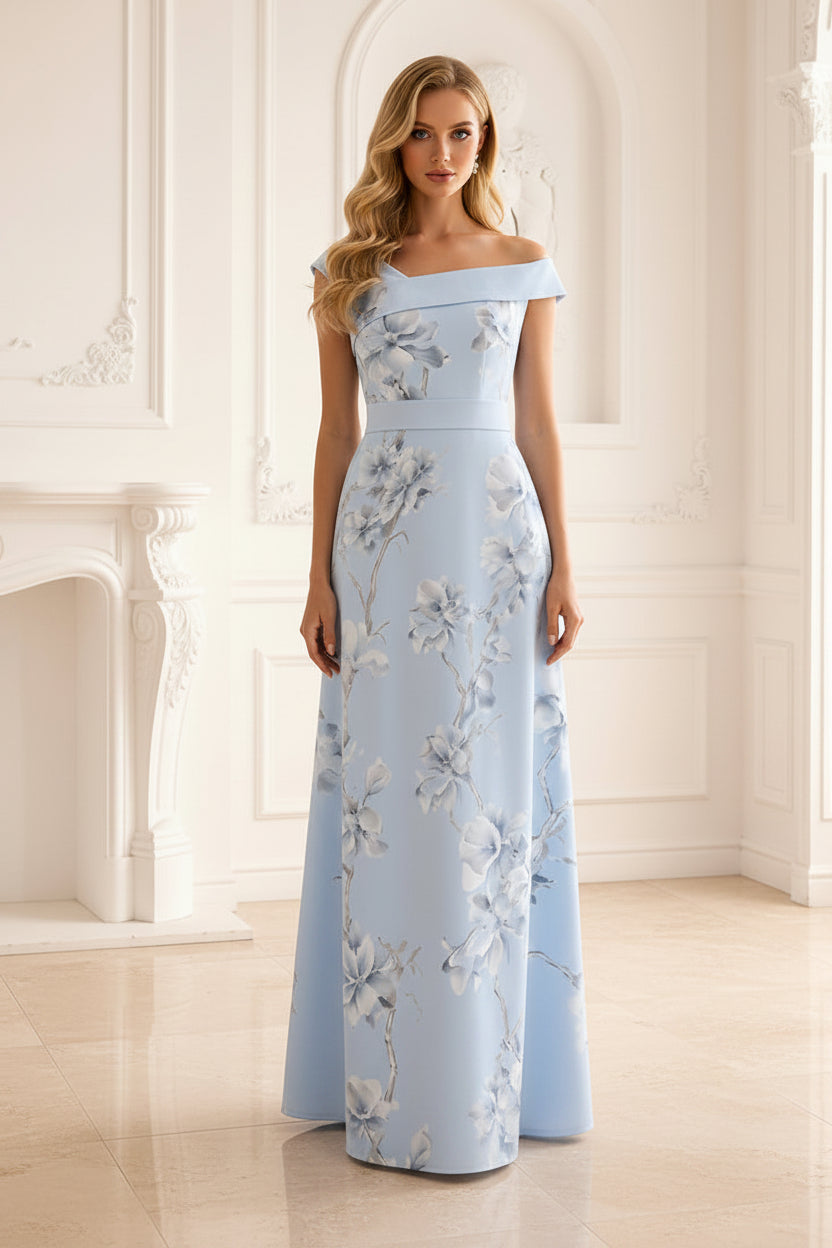 Asymmetrical Off-The-Shoulder Floral Maxi Dress