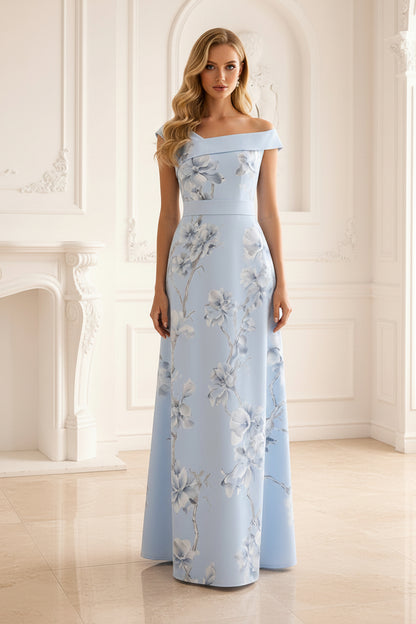 Asymmetrical Off-The-Shoulder Floral Maxi Dress