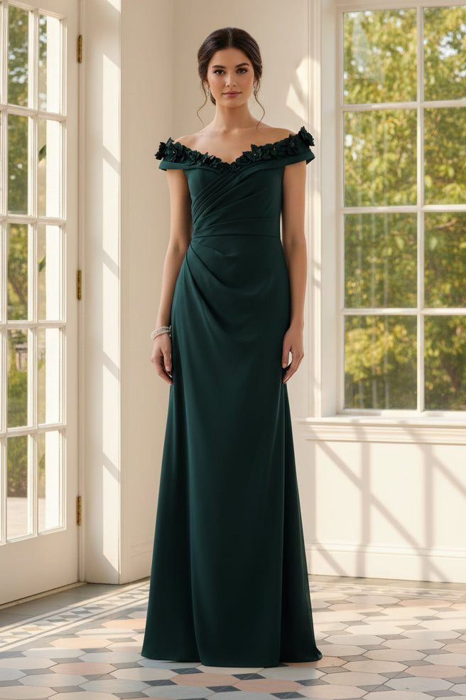 Off-Shoulder Ruched Column Gown