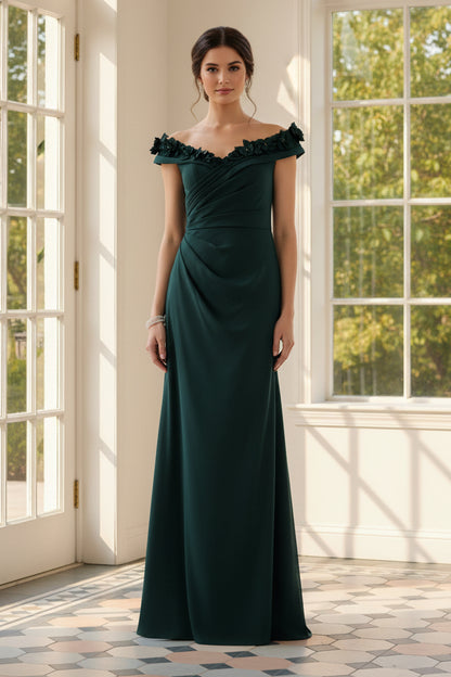 Off-Shoulder Ruched Column Gown