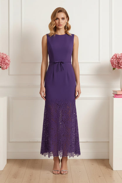 Sleeveless Sheath Midi Dress with Lace Hem