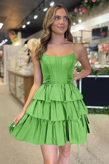 Spaghetti Strap Tiered Corset Mini Dress