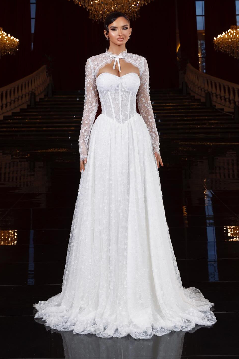 Illusion Long Sleeve Corset Wedding Gown