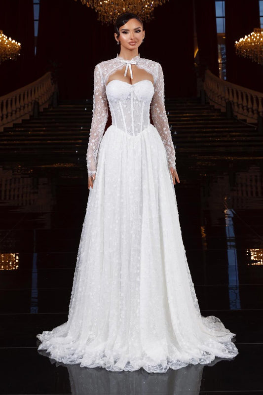 Illusion Long Sleeve Corset Wedding Gown