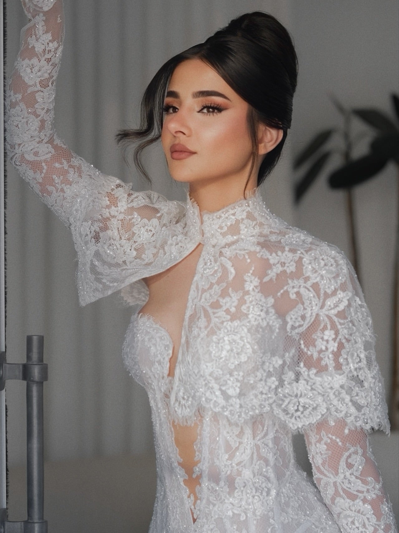 Illusion High Neck Lace Mermaid Bridal Gown