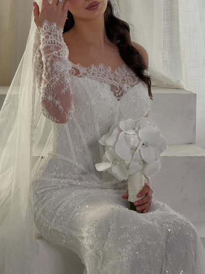 Off-the-Shoulder Corset Lace Mermaid Wedding Dress